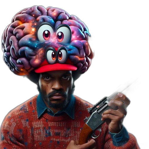 hat, jacket, weapon, face transparent PNG cut-out