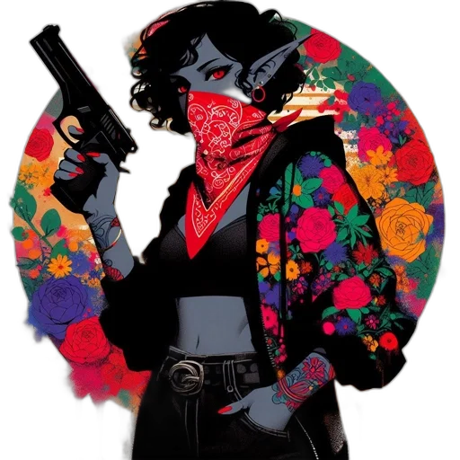 jacket, weapon, mask, comic book art transparent PNG cut-out