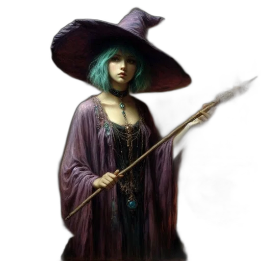 staff, hat, dress, fantasy art transparent PNG cut-out