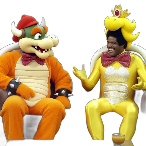 concept art, two, costumed, characters transparent PNG cut-out