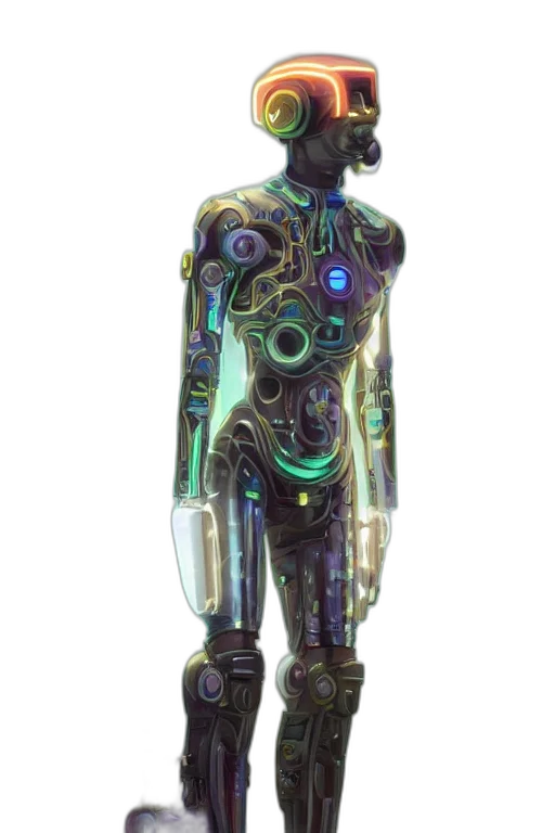 robot, staff, cyberpunk, concept art transparent PNG cut-out
