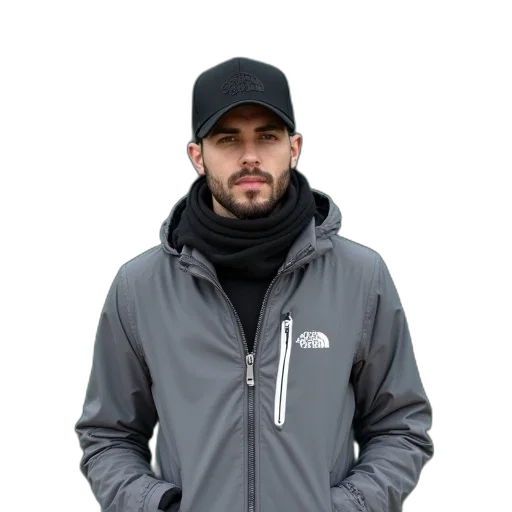 jacket, staff, hat, face transparent PNG cut-out