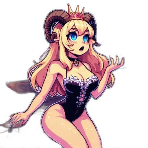 dress, crown, staff, pixel art transparent PNG cut-out