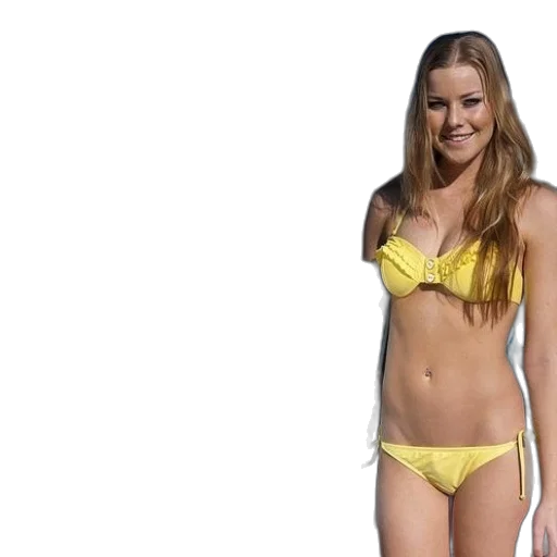 woman, yellow, bikini, stands transparent PNG cut-out