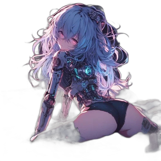 robot, dress, hair, sword transparent PNG cut-out