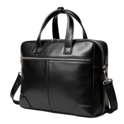 black, leather, briefcase, shiny transparent PNG cut-out