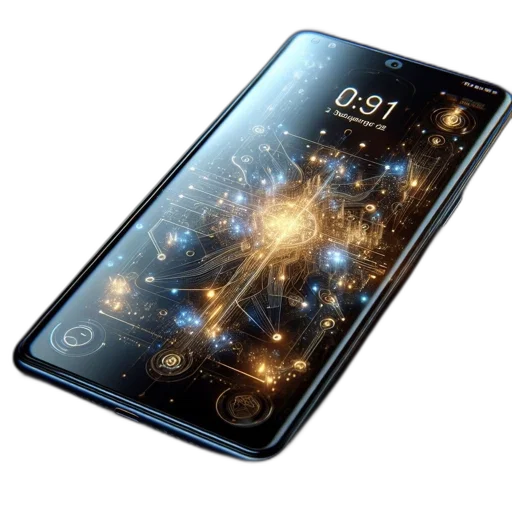 cyberpunk, outer space, smartphone, detailed transparent PNG cut-out