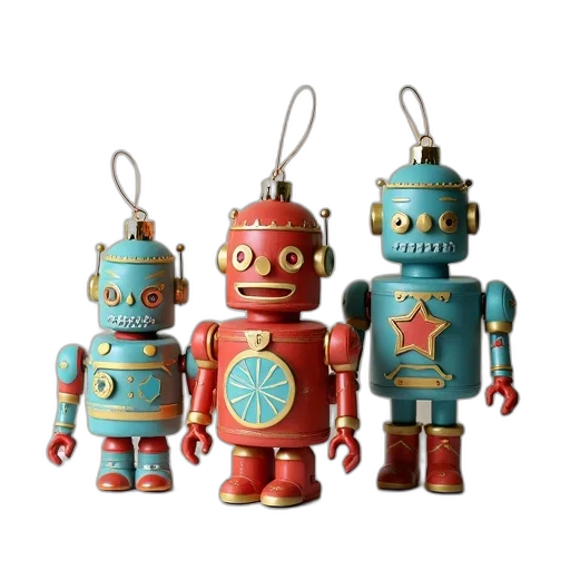 robot, 3d render, three, ornaments transparent PNG cut-out