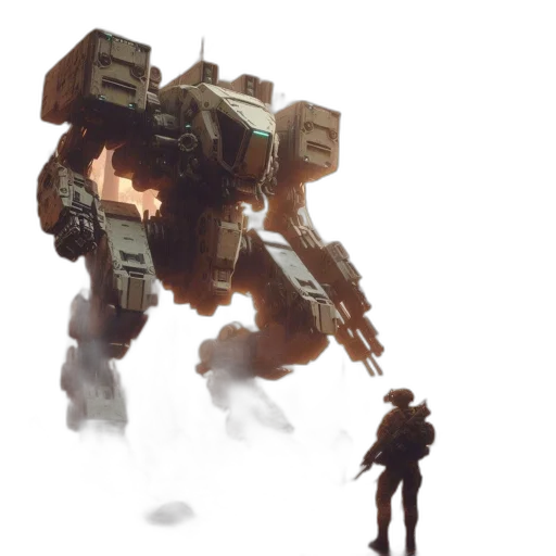 robot, weapon, concept art, 3d render transparent PNG cut-out