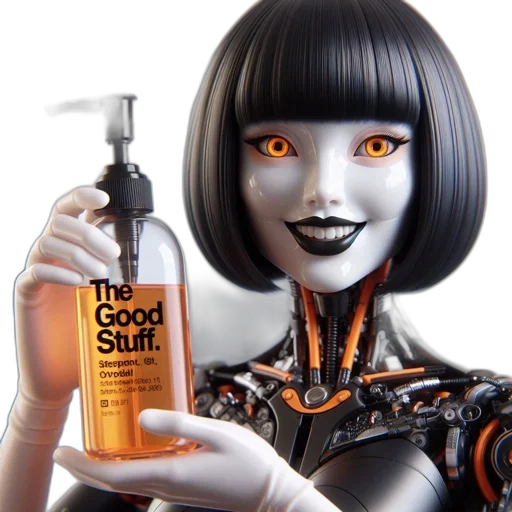 robot, hair, bottle, face transparent PNG cut-out