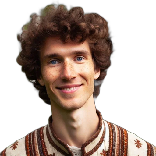face, hair, jacket, staff transparent PNG cut-out