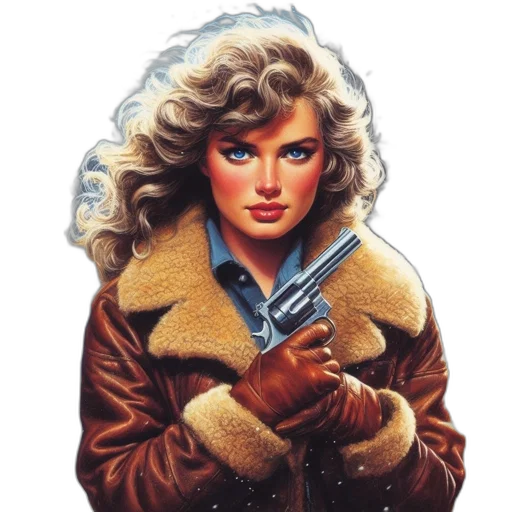 jacket, weapon, comic book art, vaporwave transparent PNG cut-out