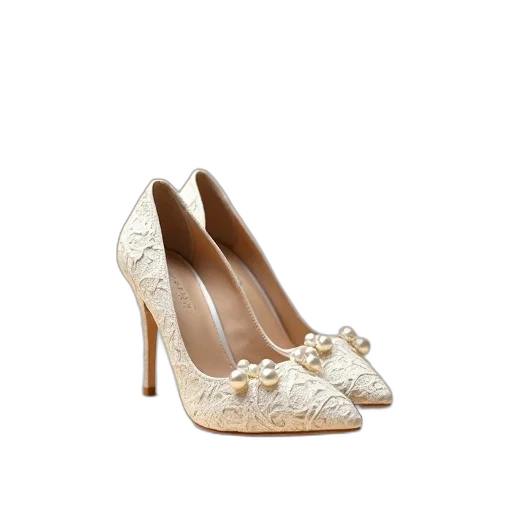 shoes, pair, white, high-heeled transparent PNG cut-out