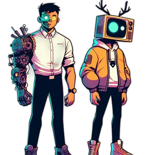 robot, jacket, staff, concept art transparent PNG cut-out