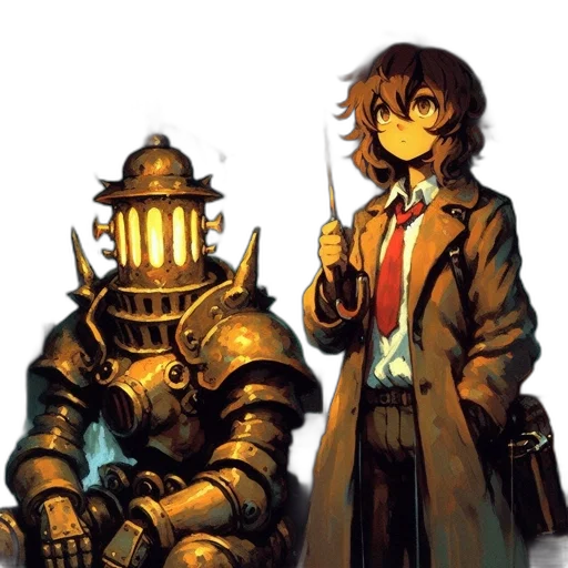 robot, staff, jacket, weapon transparent PNG cut-out