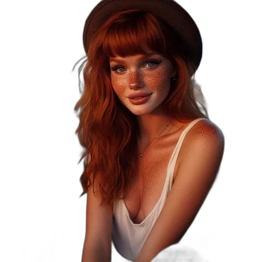 hat, dress, face, hair transparent PNG cut-out