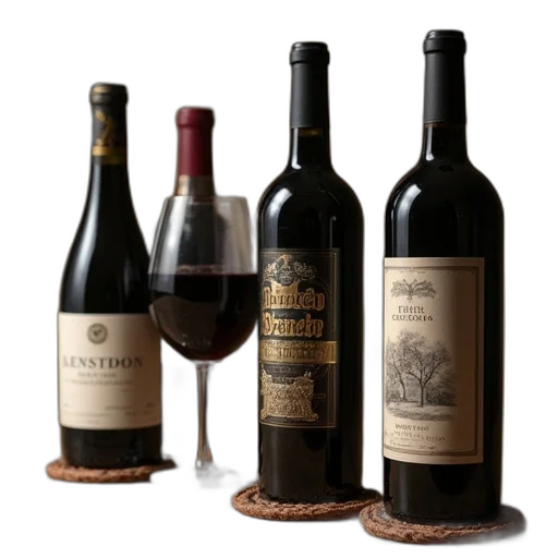 four, vintage, bottles, wine transparent PNG cut-out