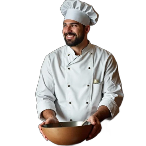 staff, food, hat, jacket transparent PNG cut-out