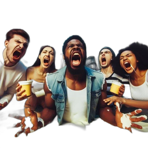 photorealistic, concept art, five, individuals transparent PNG cut-out