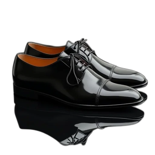 shoes, photorealistic, black, patent transparent PNG cut-out