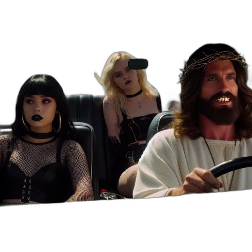 three, people, pose, car transparent PNG cut-out