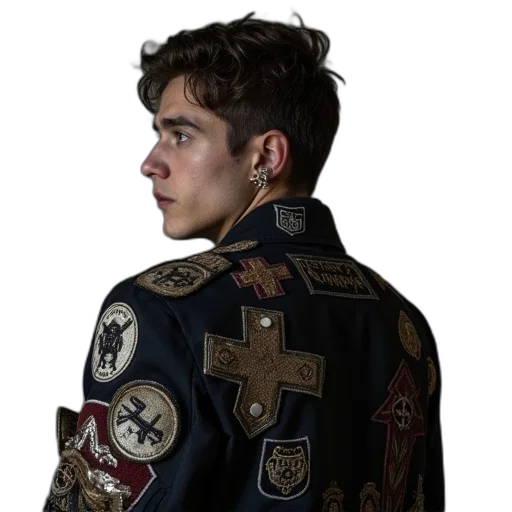 jacket, crown, face, photorealistic transparent PNG cut-out