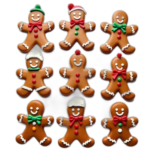 collection, gingerbread, men, christmas-themed transparent PNG cut-out