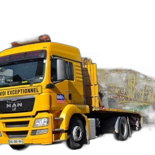 photorealistic, yellow, man, truck transparent PNG cut-out