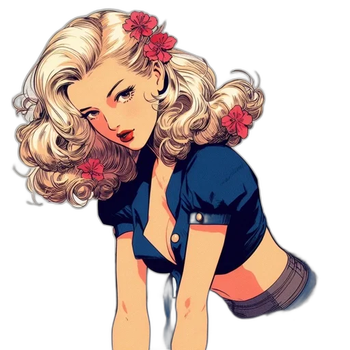 dress, staff, flower, comic book art transparent PNG cut-out