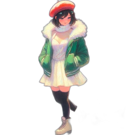 jacket, hat, dress, staff transparent PNG cut-out