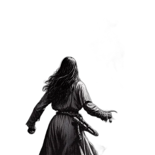 dress, sword, staff, hair transparent PNG cut-out