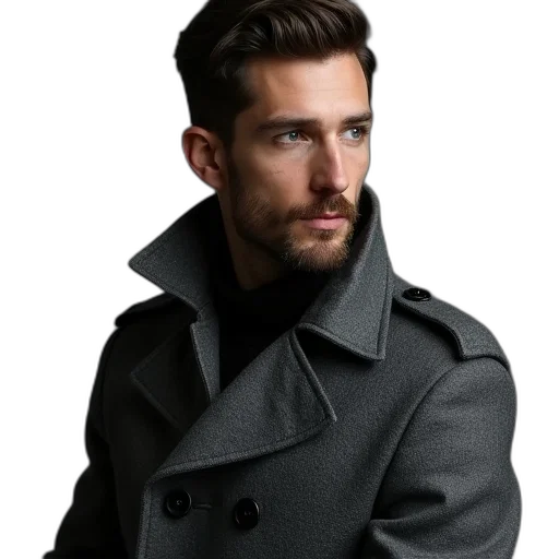 jacket, face, photorealistic, dark transparent PNG cut-out