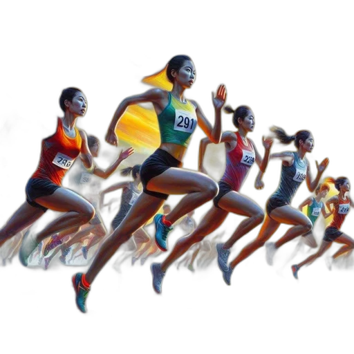 female, athletes, sprint, colorful transparent PNG cut-out