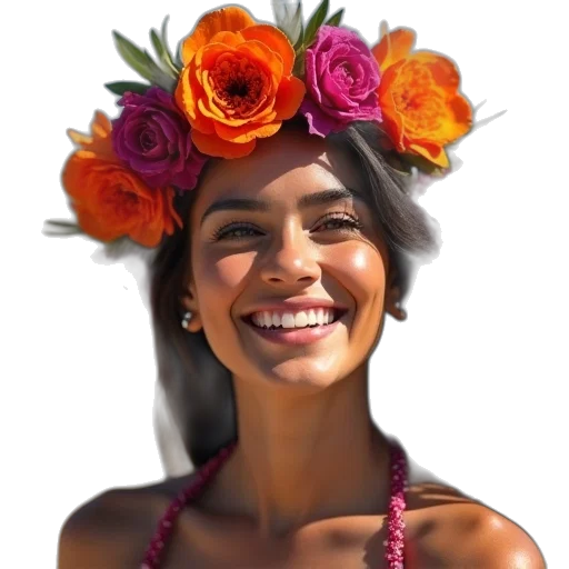 crown, hat, flower, face transparent PNG cut-out