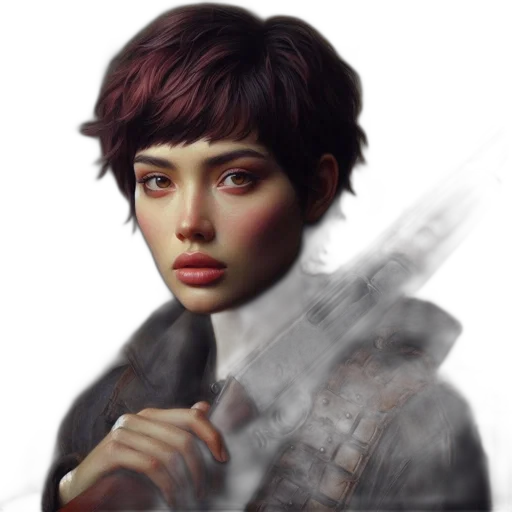 weapon, jacket, face, fantasy art transparent PNG cut-out