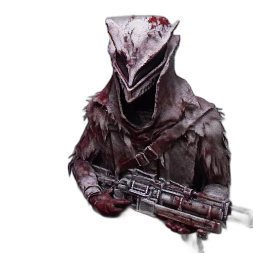 jacket, mask, creature, staff transparent PNG cut-out