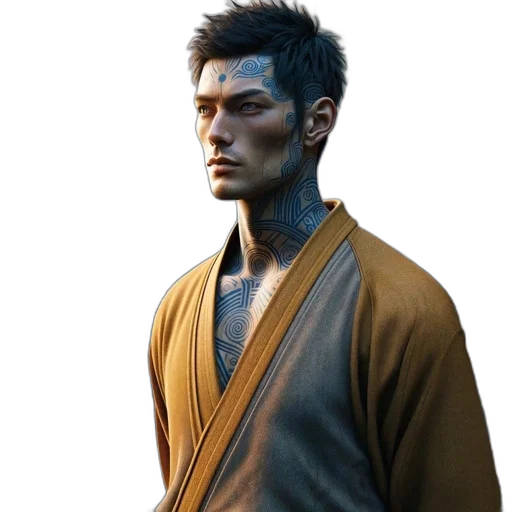 jacket, staff, face, concept art transparent PNG cut-out