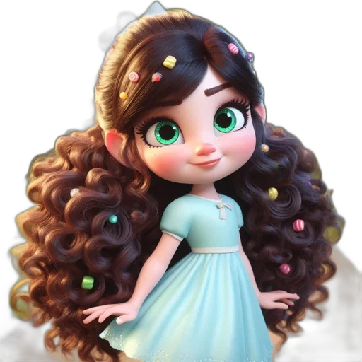 hair, dress, crown, 3d render transparent PNG cut-out