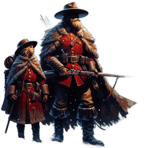 jacket, staff, weapon, hat transparent PNG cut-out