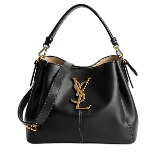 black, leather, handbag, gold-tone transparent PNG cut-out