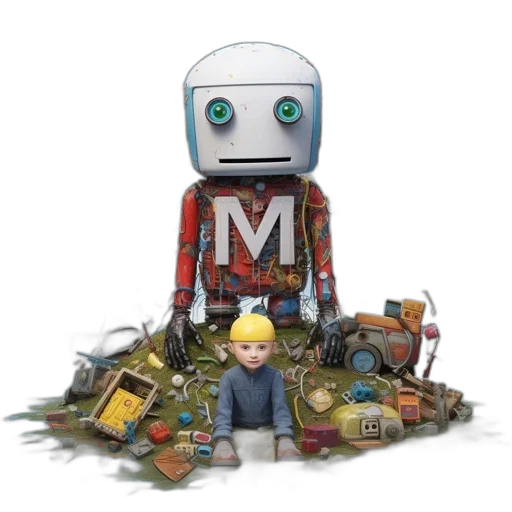 robot, concept art, 3d render, pixel art transparent PNG cut-out