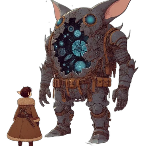 robot, creature, mask, staff transparent PNG cut-out