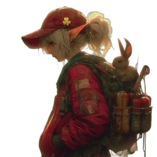 weapon, jacket, hat, staff transparent PNG cut-out
