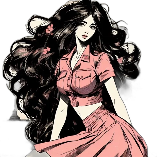 dress, hair, staff, flower transparent PNG cut-out