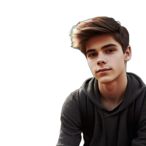 face, hair, jacket, photorealistic transparent PNG cut-out