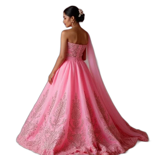 dress, photorealistic, pink, lehenga transparent PNG cut-out