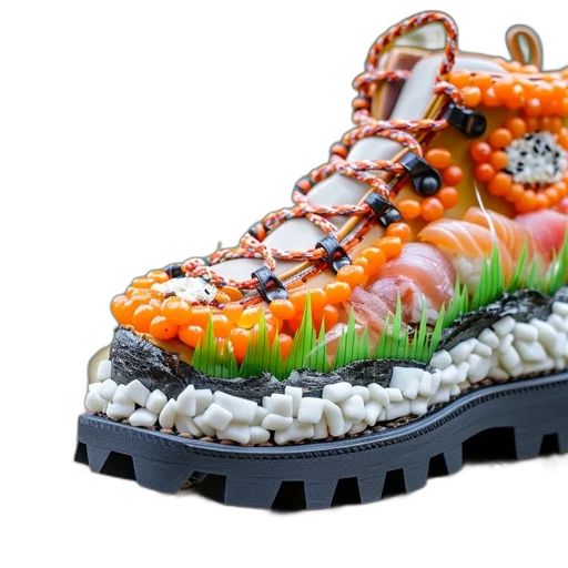 shoes, food, 3d render, photorealistic transparent PNG cut-out