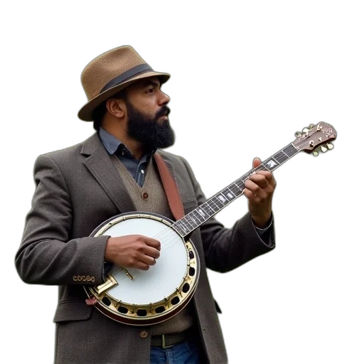 man, plays, his, banjo transparent PNG cut-out