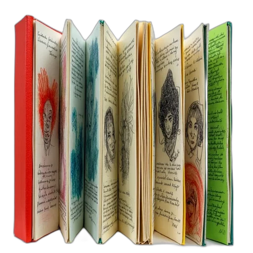 collection, open, sketchbooks, various transparent PNG cut-out