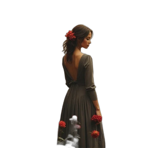 dress, jewelry, staff, flower transparent PNG cut-out
